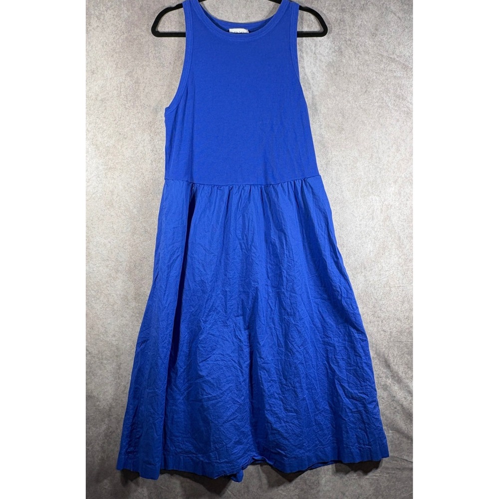 On 34th Dress Womens Size XL Blue Sleeveless Ribbed Cotton Midi Pockets Boho